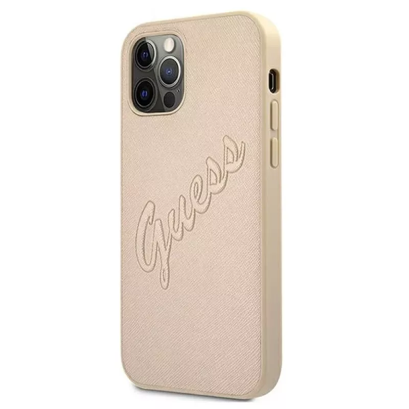 Guess Saffiano Vintage Script Capa rígida para Apple iPhone 12 Pro Max 6,7