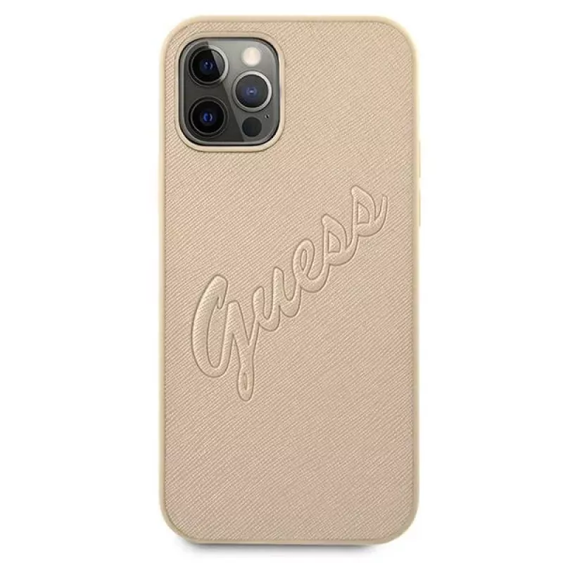 Guess Saffiano Vintage Script Capa rígida para Apple iPhone 12 Pro Max 6,7