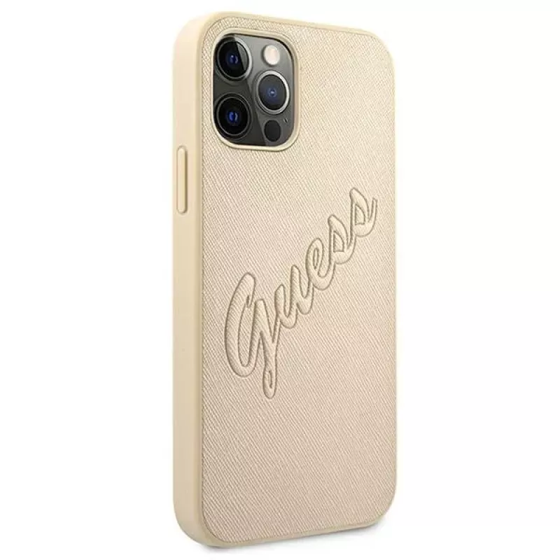 Guess Saffiano Vintage Script Capa rígida para Apple iPhone 12 Pro Max 6,7