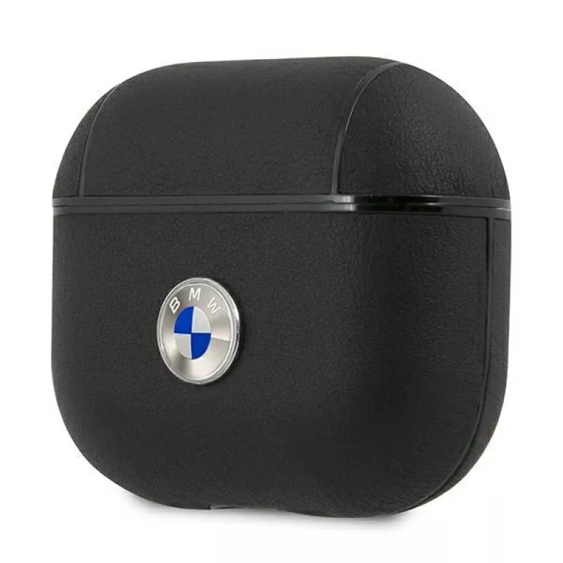 BMW BMA3SSLBK AirPods 3 capa preta em pele genuína logótipo prateado