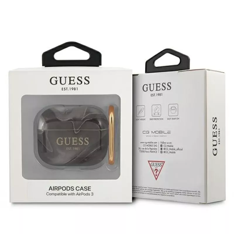 Guess GUA3UNMK Capa AirPods 3 Preta Marble Collection