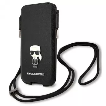 Karl Lagerfeld Saffiano Ikonik Capa rígida para Apple iPhone 12 Pro Max, Preto