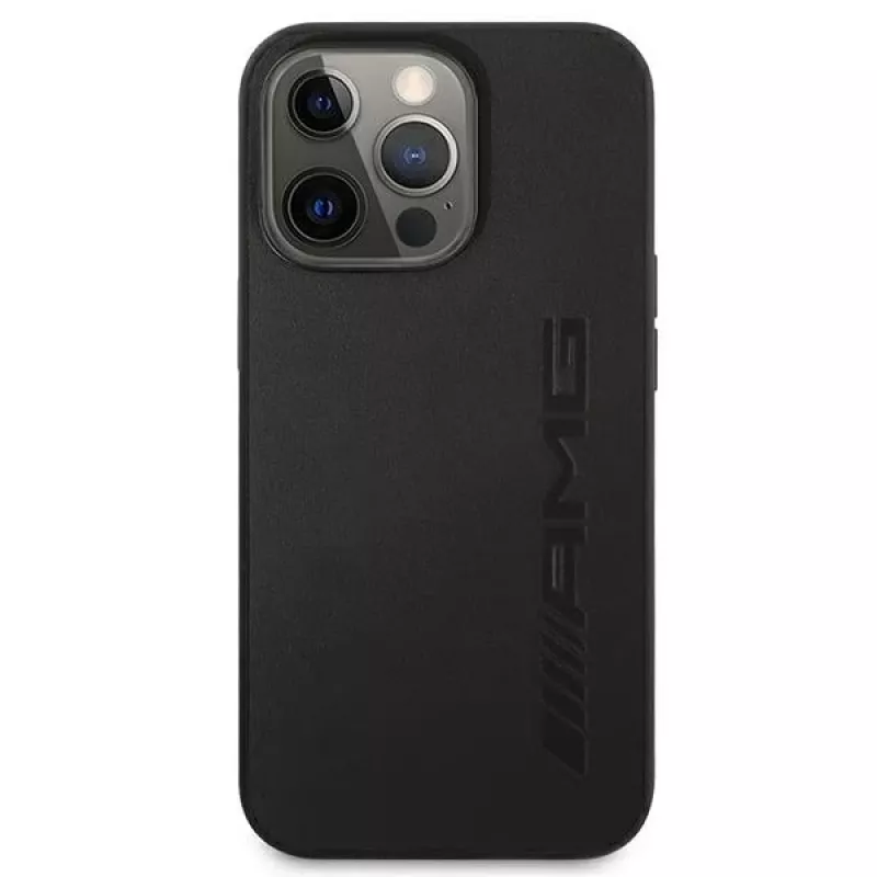 AMG AMHCP13LDOLBK iPhone 13 Pro Capa rígida Couro genuíno Hot Stamped Preto