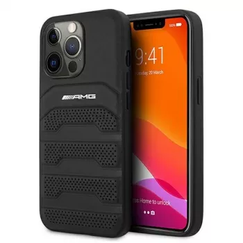 AMG AMHCP13LGSEBK iPhone 13 Pro / 13 6.1 Capa rígida preta couro Debossed Lines