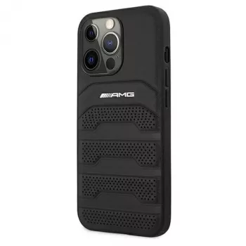 AMG AMHCP13LGSEBK iPhone 13 Pro / 13 6.1 Capa rígida preta couro Debossed Lines