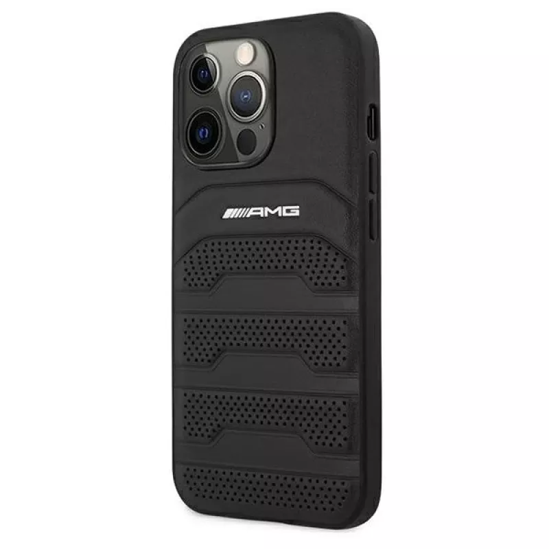 AMG AMHCP13LGSEBK iPhone 13 Pro / 13 6.1 Capa rígida preta couro Debossed Lines