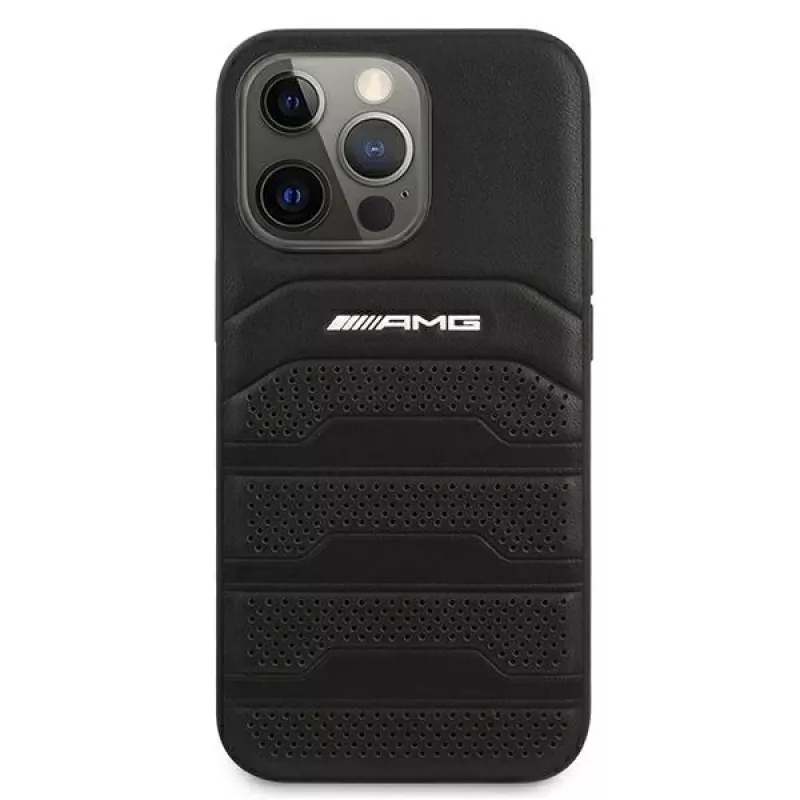 AMG AMHCP13LGSEBK iPhone 13 Pro / 13 6.1 Capa rígida preta couro Debossed Lines