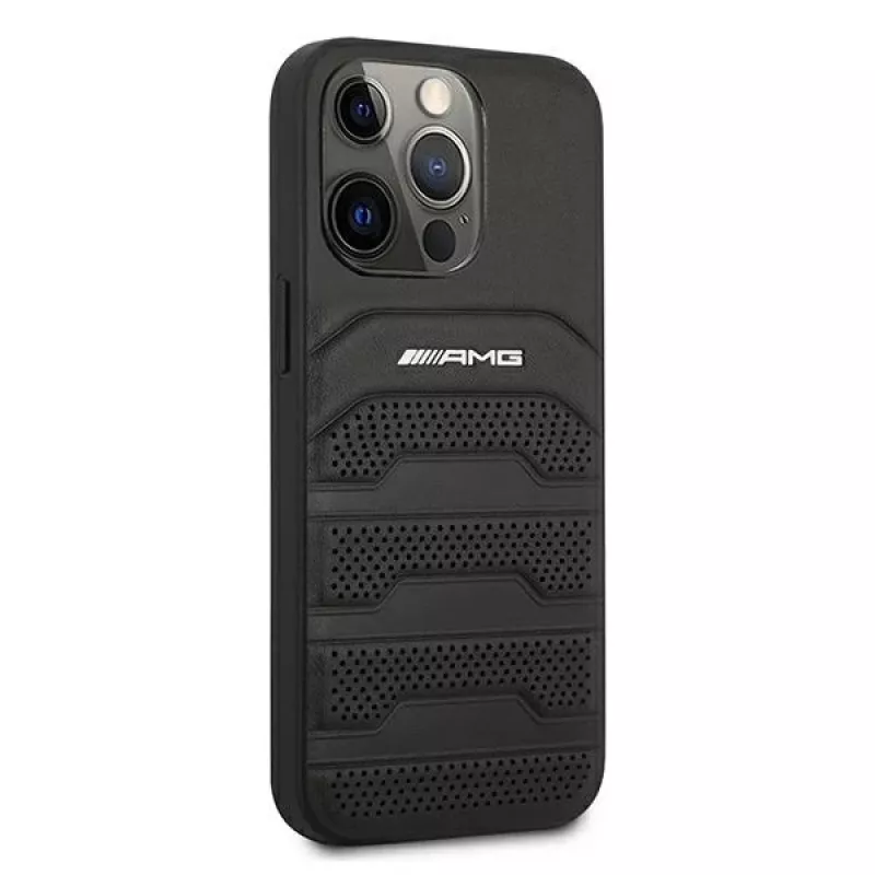 AMG AMHCP13LGSEBK iPhone 13 Pro / 13 6.1 Capa rígida preta couro Debossed Lines