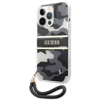 Guess GUHCP13XKCABBK iPhone 13 Pro Max Capa rígida Camo Strap Collection Preta