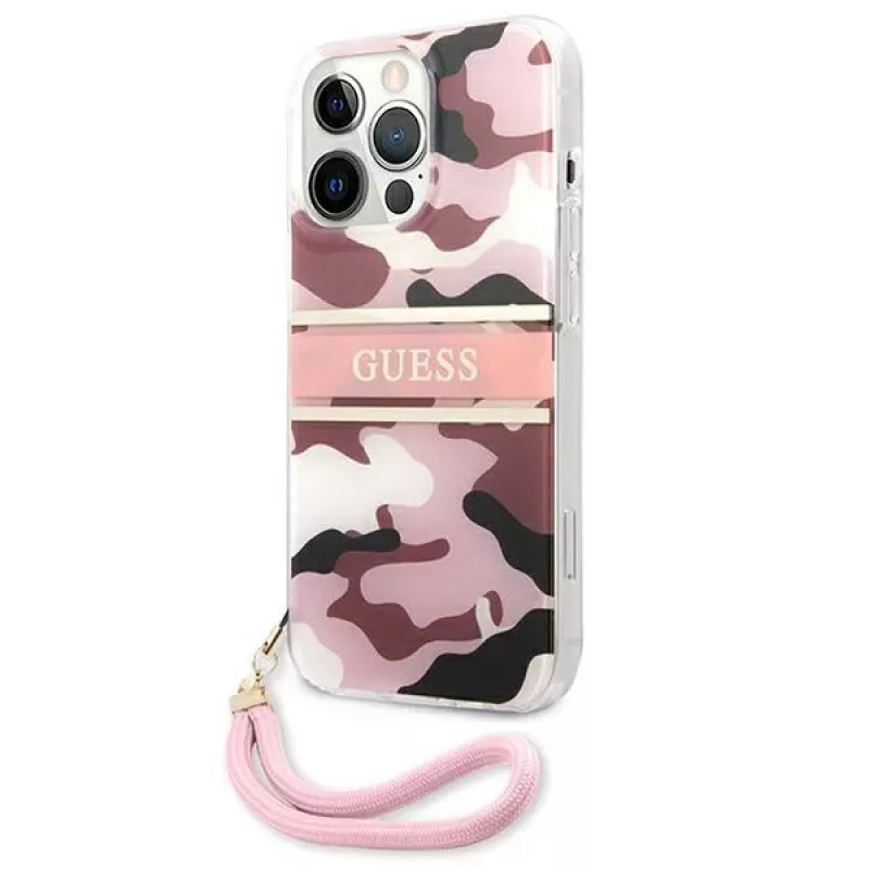 Guess Camo Strap Collection Capa rígida para Apple iPhone 13 Pro / iPhone 13, Rosa