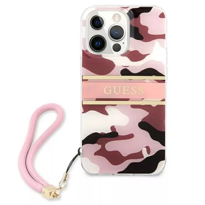 Guess Camo Strap Collection Capa rígida para Apple iPhone 13 Pro / iPhone 13, Rosa
