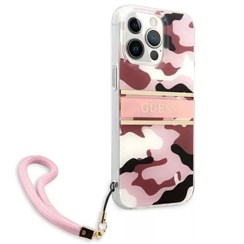 Guess Camo Strap Collection Capa rígida para Apple iPhone 13 Pro / iPhone 13, Rosa