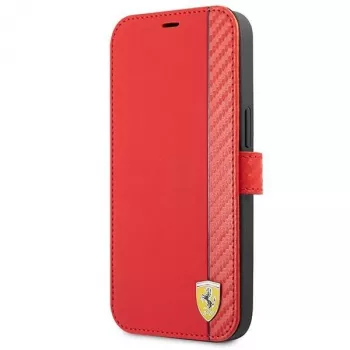 Ferrari FESAXFLBKP13SRE On Track Carbon Stripe Capa tipo livro para iPhone 13 mini, Vermelho