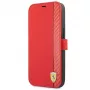 Ferrari FESAXFLBKP13SRE On Track Carbon Stripe Capa tipo livro para iPhone 13 mini, Vermelho