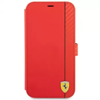 Ferrari FESAXFLBKP13SRE On Track Carbon Stripe Capa tipo livro para iPhone 13 mini, Vermelho