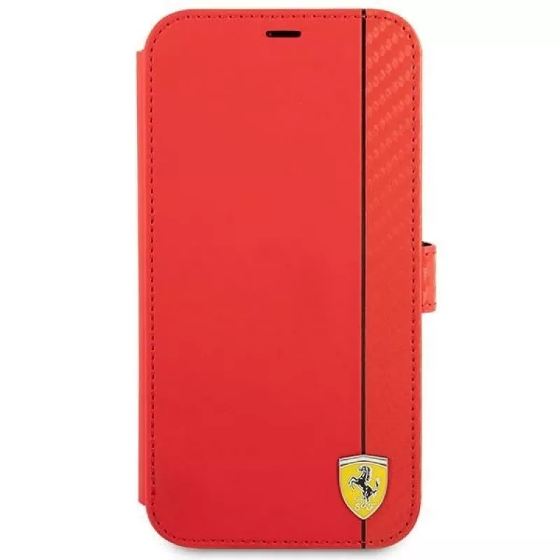 Ferrari FESAXFLBKP13SRE On Track Carbon Stripe Capa tipo livro para iPhone 13 mini, Vermelho