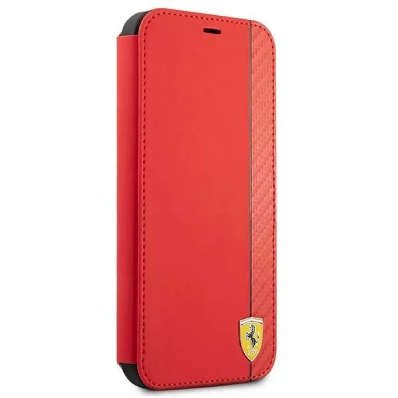 Ferrari FESAXFLBKP13SRE On Track Carbon Stripe Capa tipo livro para iPhone 13 mini, Vermelho