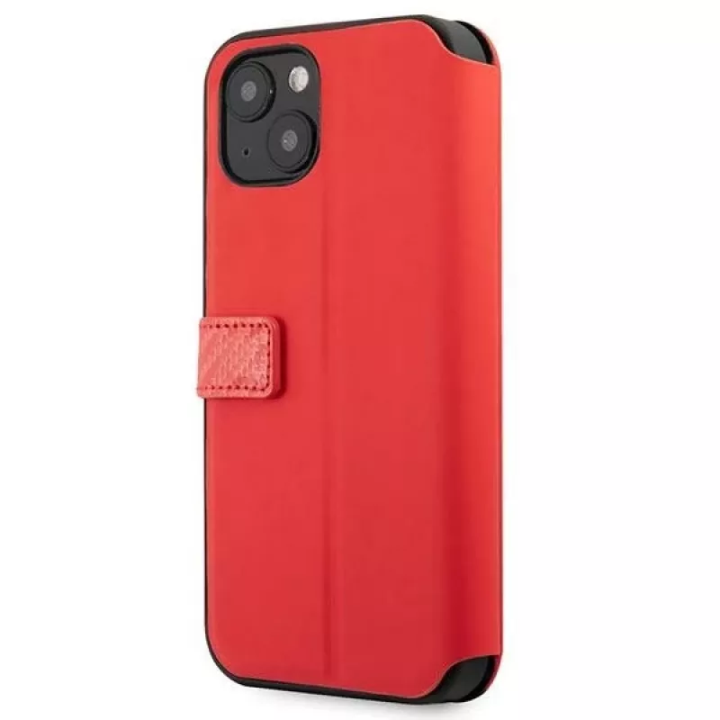 Ferrari FESAXFLBKP13SRE On Track Carbon Stripe Capa tipo livro para iPhone 13 mini, Vermelho