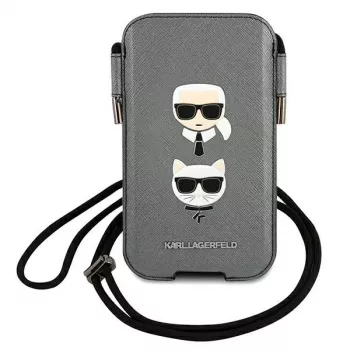 Capa rígida Karl Lagerfeld Ikonik para Apple iPhone 12 Pro Max, cinzento Saffiano PU, design Karl & Choupette Head