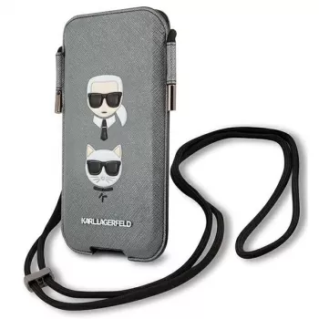 Capa rígida Karl Lagerfeld Ikonik para Apple iPhone 12 Pro Max, cinzento Saffiano PU, design Karl & Choupette Head