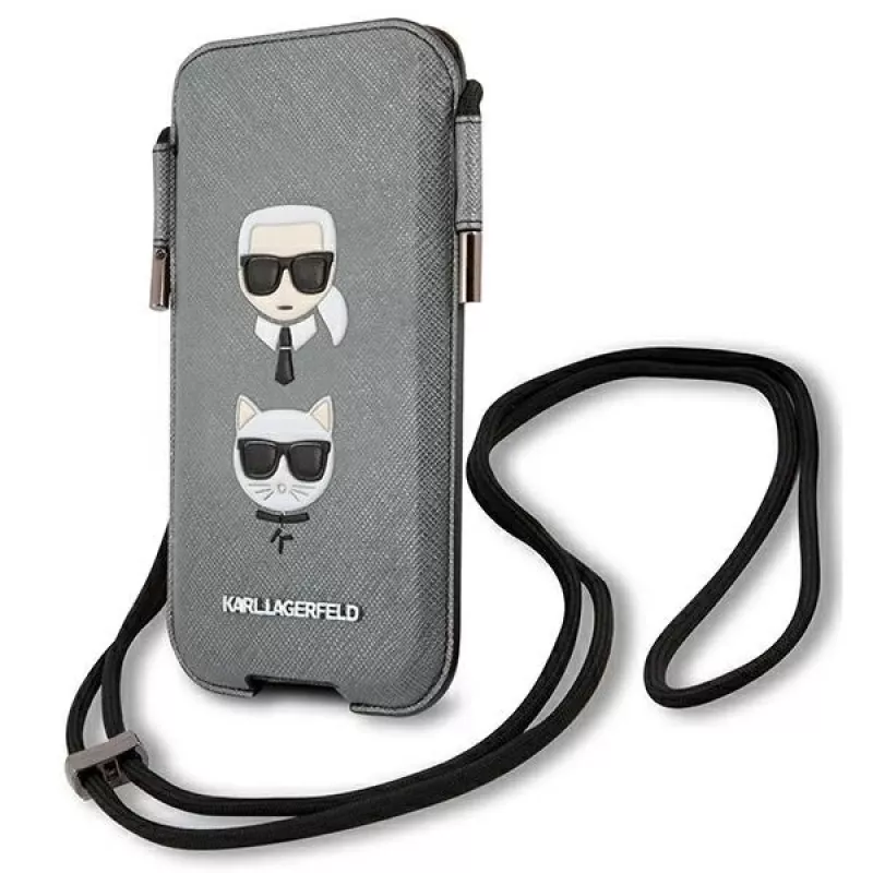 Capa rígida Karl Lagerfeld Ikonik para Apple iPhone 12 Pro Max, cinzento Saffiano PU, design Karl & Choupette Head
