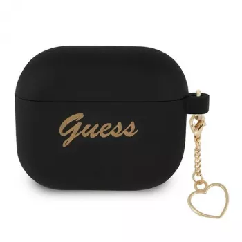 Capa Guess GUA3LSCHSK para AirPods 3 preta de silicone Charm Heart Collection