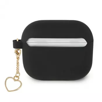 Capa Guess GUA3LSCHSK para AirPods 3 preta de silicone Charm Heart Collection