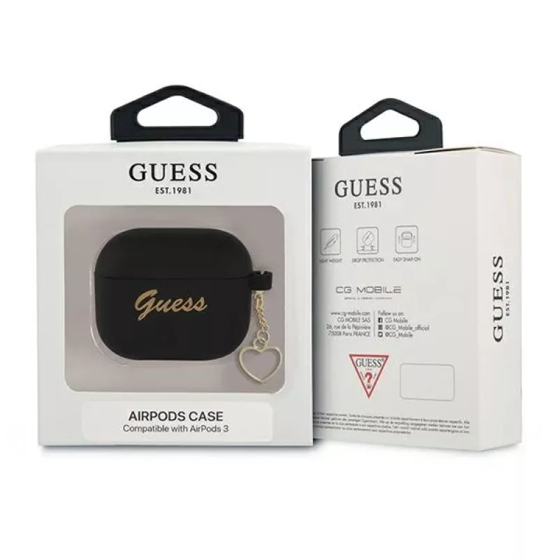 Guess GUA3LSCHSK AirPods 3 capa de silicone preta Charm Heart Collection