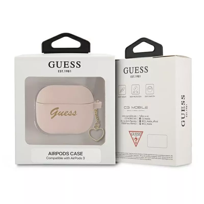 Guess GUA3LSCHSP Charm Heart Collection capa de silicone para Apple AirPods 3.ª geração - rosa