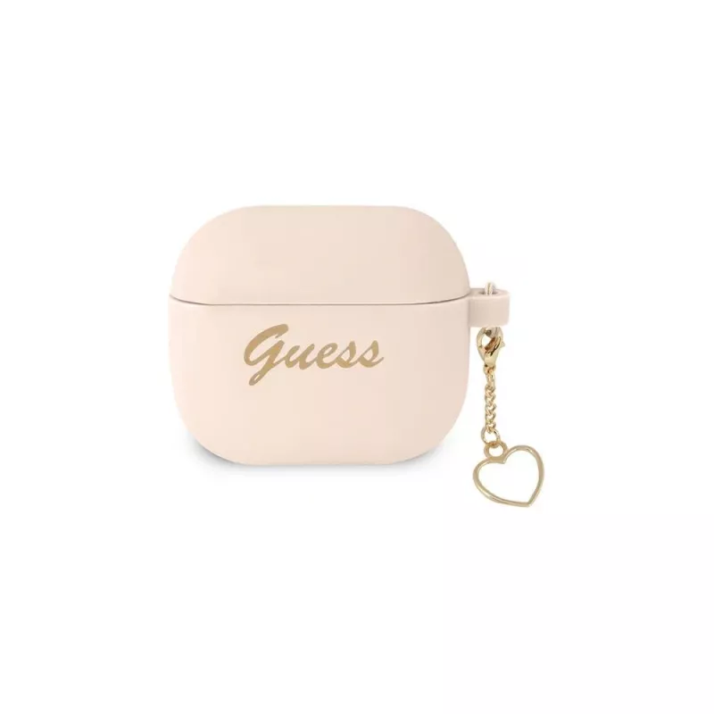 Guess GUA3LSCHSP Charm Heart Collection capa de silicone para Apple AirPods 3.ª geração - rosa