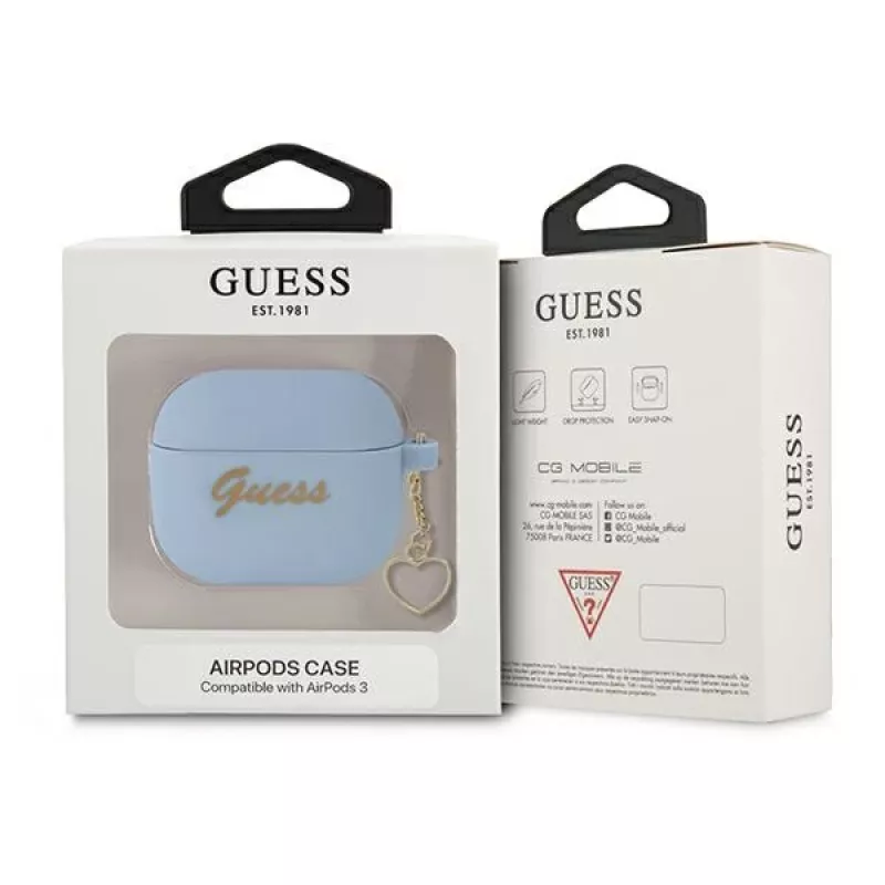 Guess GUA3LSCHSB Charm Heart Collection capa de silicone para AirPods 3, azul