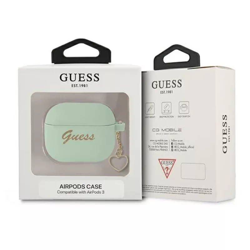 Capa Guess GUA3LSCHSN para AirPods 3 verde de silicone Charm Heart Collection