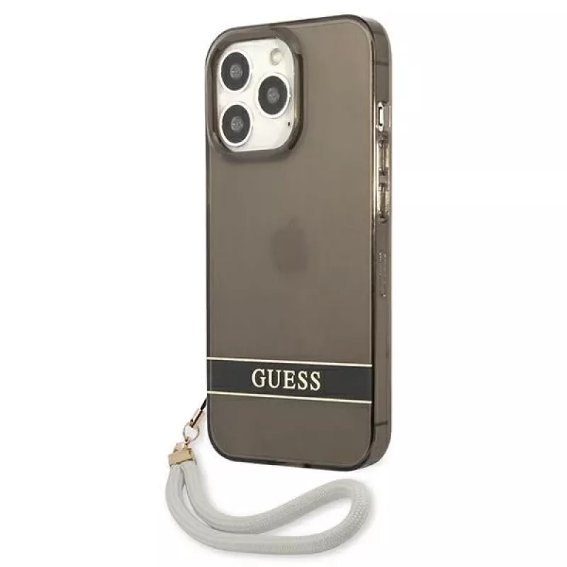 Capa rígida translúcida Guess GUHCP13LHTSGSK com alça para Apple iPhone 13 Pro / iPhone 13, preta