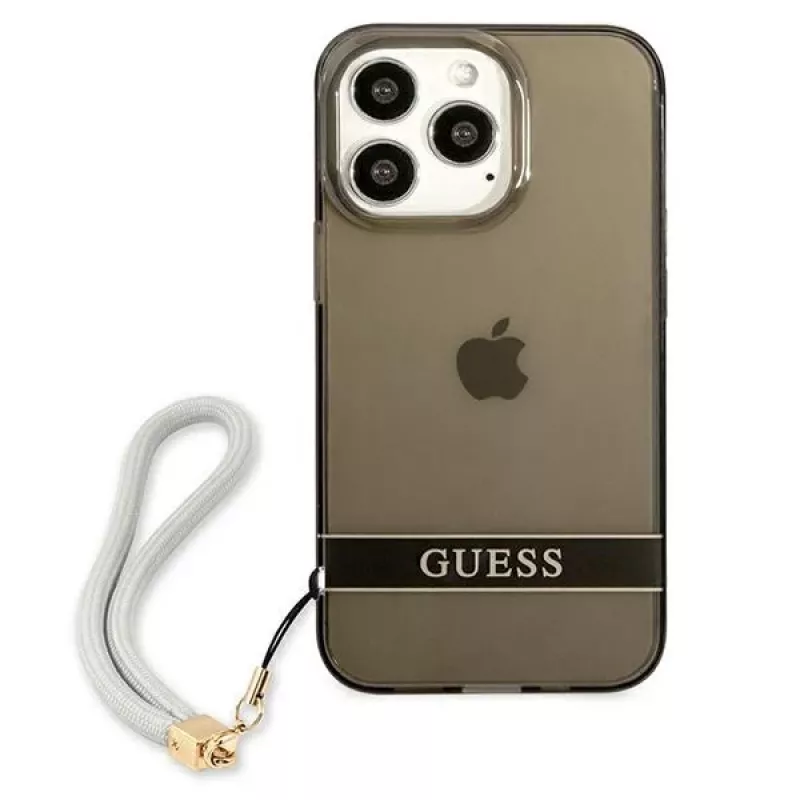 Capa rígida translúcida Guess GUHCP13LHTSGSK com alça para Apple iPhone 13 Pro / iPhone 13, preta
