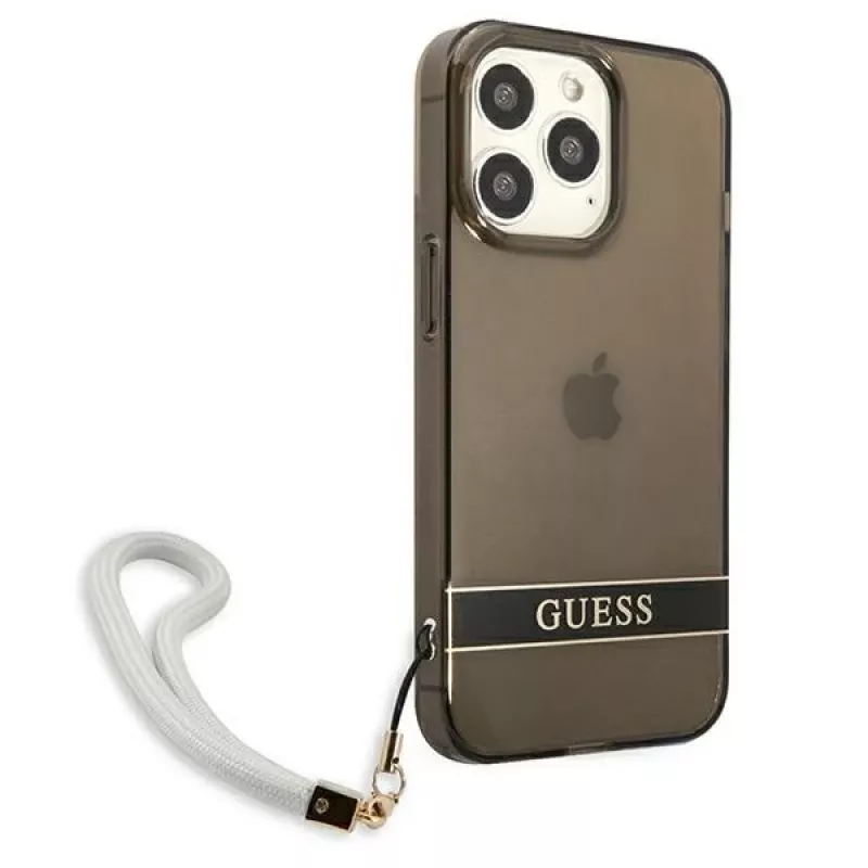 Capa rígida translúcida Guess GUHCP13LHTSGSK com alça para Apple iPhone 13 Pro / iPhone 13, preta