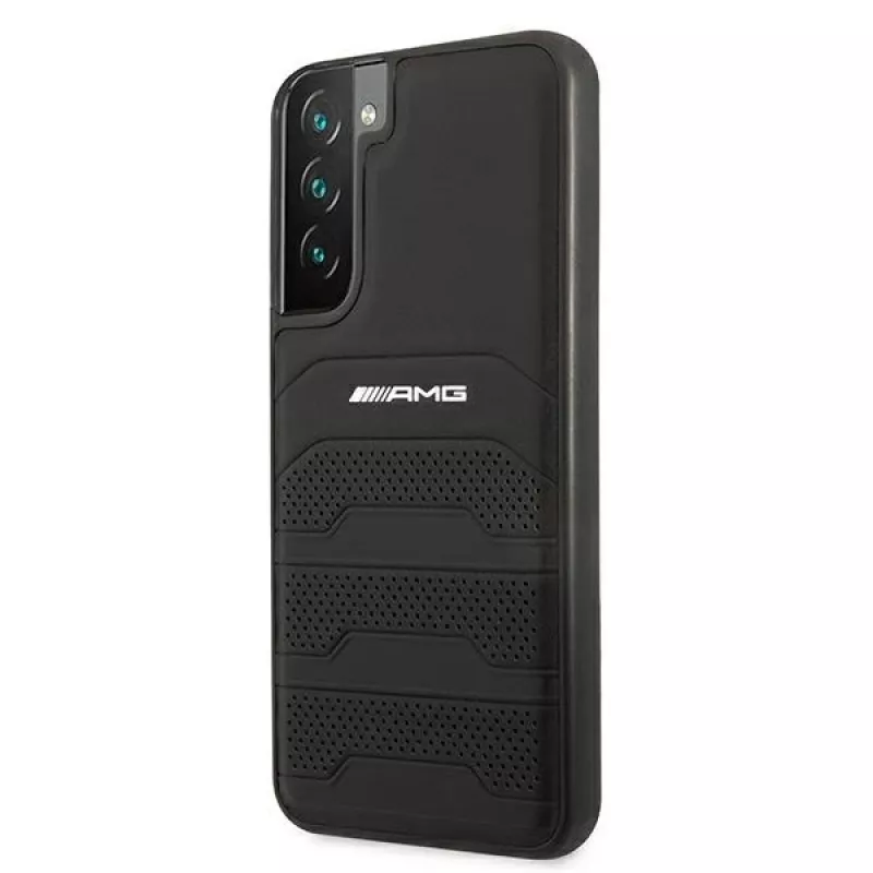 Capa rígida AMG AMHCS22MGSEBK em pele com linhas gravadas para Samsung Galaxy S22+ (SM-S906) - preta