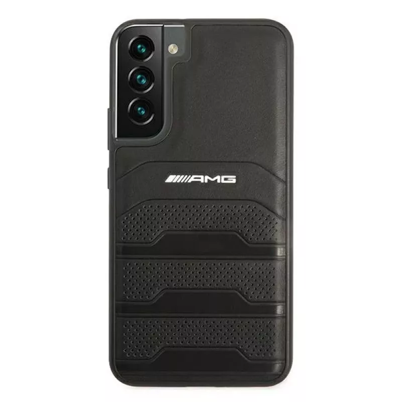 Capa rígida AMG AMHCS22MGSEBK em pele com linhas gravadas para Samsung Galaxy S22+ (SM-S906) - preta