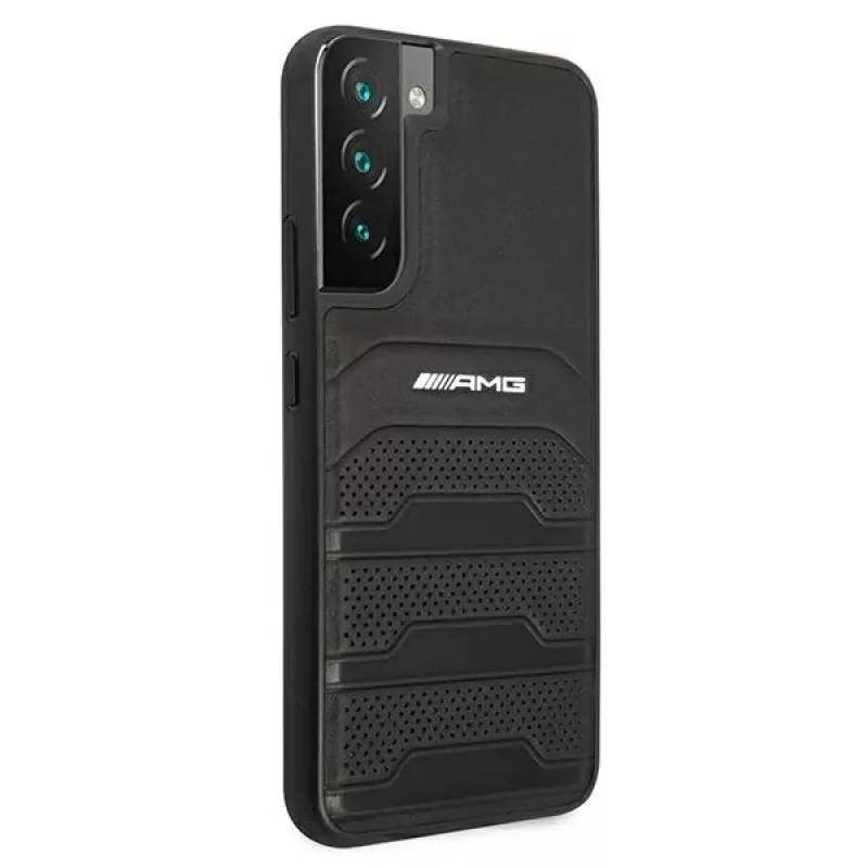 Capa rígida AMG AMHCS22MGSEBK em pele com linhas gravadas para Samsung Galaxy S22+ (SM-S906) - preta