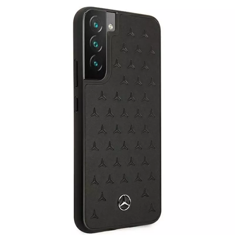 Capa rígida Mercedes-Benz MEHCS22MPSQBK para S22+ em pele Stars Pattern preta