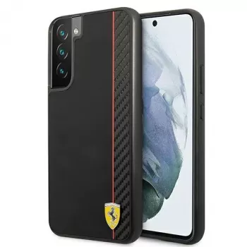 Capa rígida Ferrari FESAXHCS22MBK para S22+ S906 preta On Track Carbon Stripe