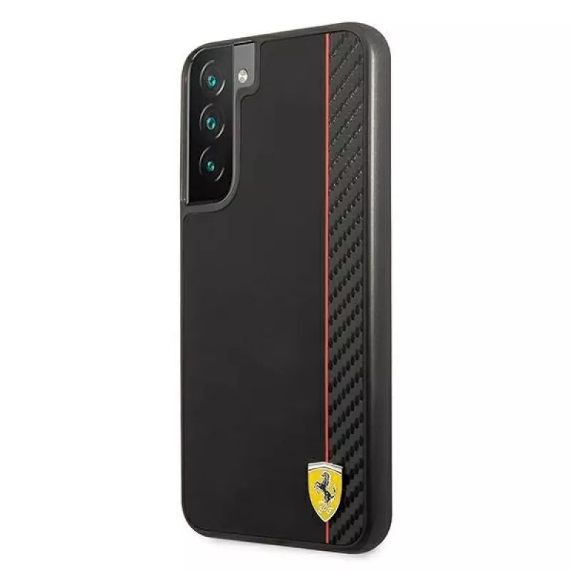 Capa rígida Ferrari FESAXHCS22MBK para S22+ S906 preta On Track Carbon Stripe