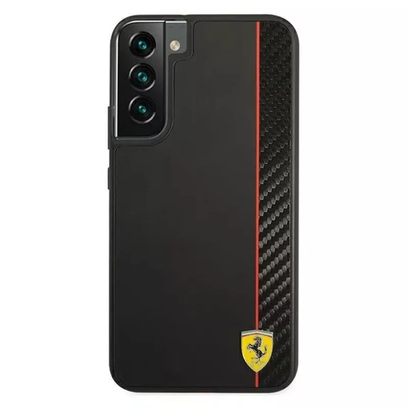 Capa rígida Ferrari FESAXHCS22MBK para S22+ S906 preta On Track Carbon Stripe