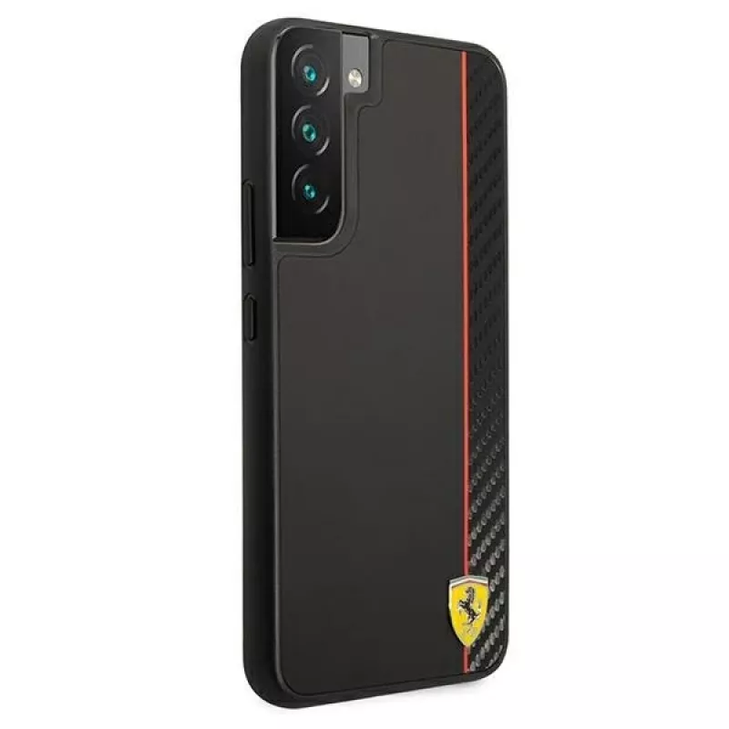 Capa rígida Ferrari FESAXHCS22MBK para S22+ S906 preta On Track Carbon Stripe