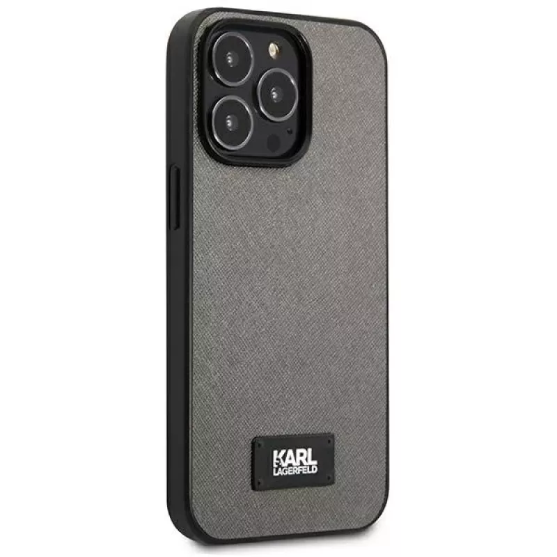 Capa rígida Karl Lagerfeld KLHCP13XSFMP2DG para Apple iPhone 13 Pro Max 6,7 inch prateada Saffiano Plaque