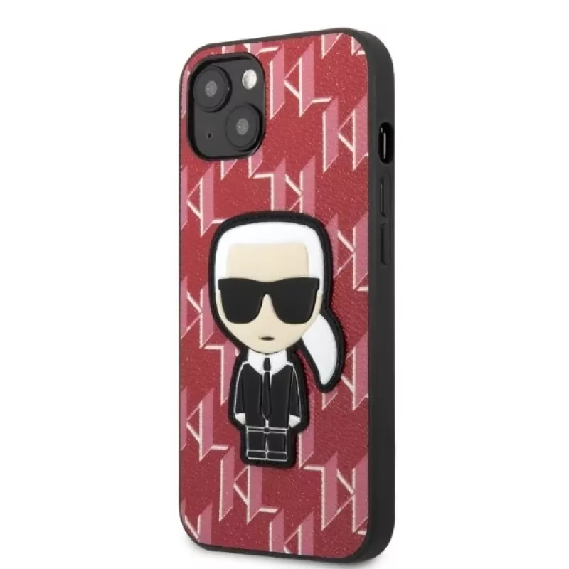 Karl Lagerfeld KLHCP13MPMNIKPI Capa rígida para iPhone 13 / 14 6,1 inch vermelha Monogram Ikonik Patch