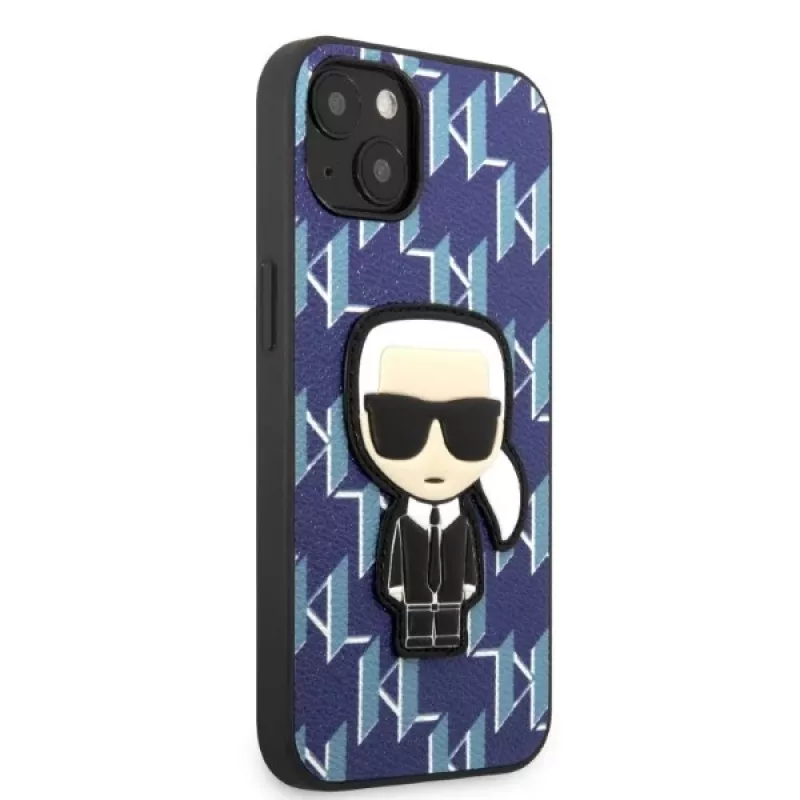 Karl Lagerfeld KLHCP13SPMNIKBL Capa rígida para iPhone 13 mini azul Monogram Ikonik Patch
