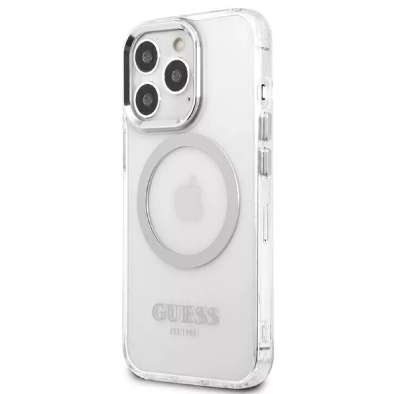 Guess GUHMP13LHTRMS Capa rígida Metal Outline MagSafe para iPhone 13 Pro / iPhone 13 6,1