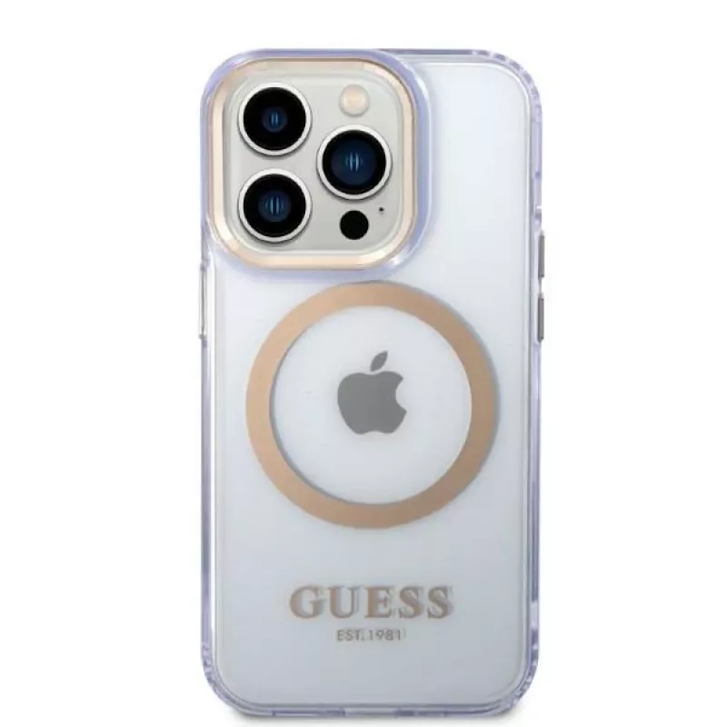 Guess Capa rígida translúcida Gold Outline para Apple iPhone 14 Pro 6,1
