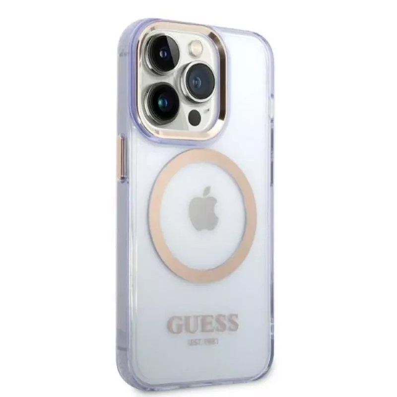 Guess Capa rígida translúcida Gold Outline para Apple iPhone 14 Pro 6,1