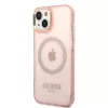 Guess Capa rígida translúcida MagSafe Gold Outline para iPhone 13/14/15 6,1 inch rosa